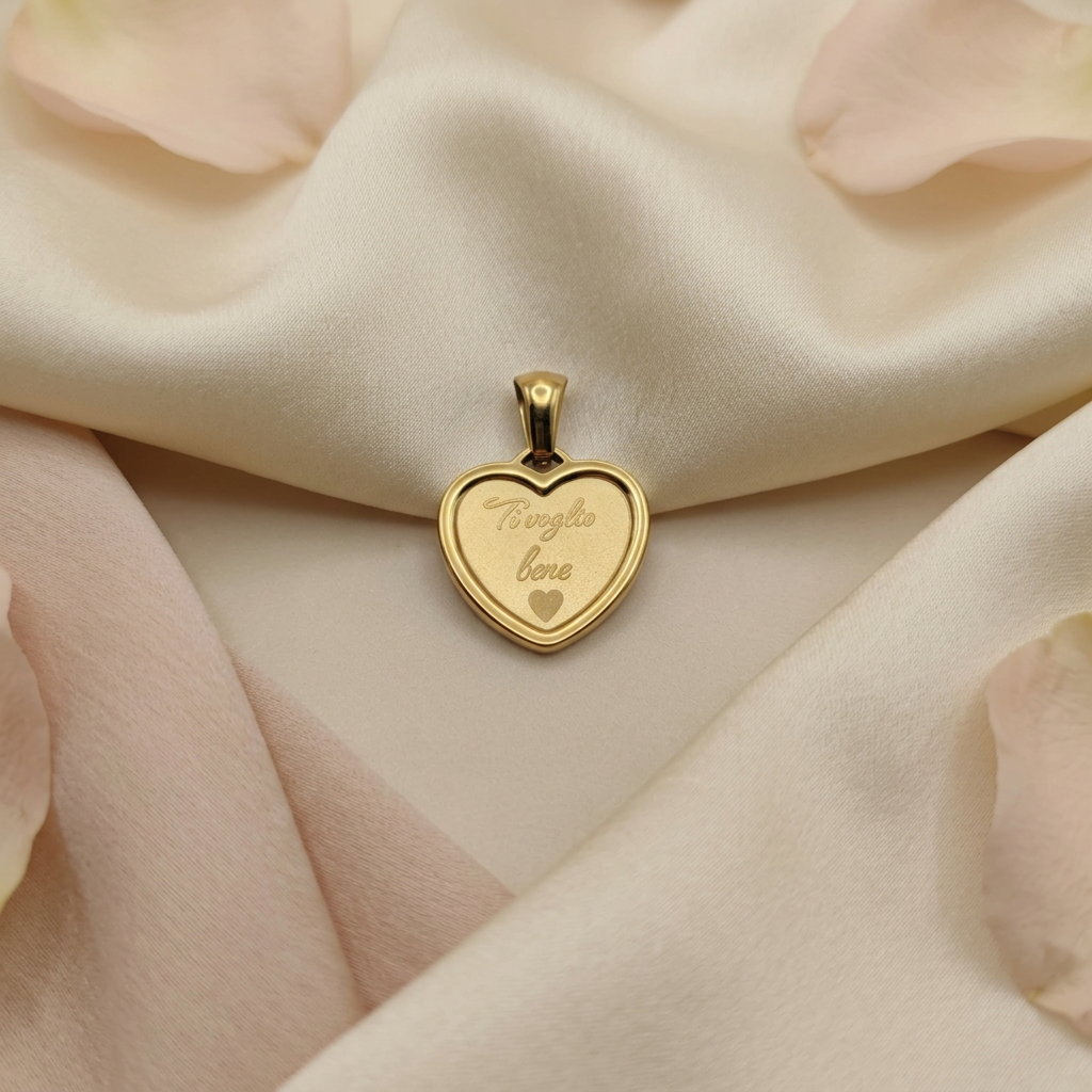 Ciondolo cuore cornice TI voglio bene gold