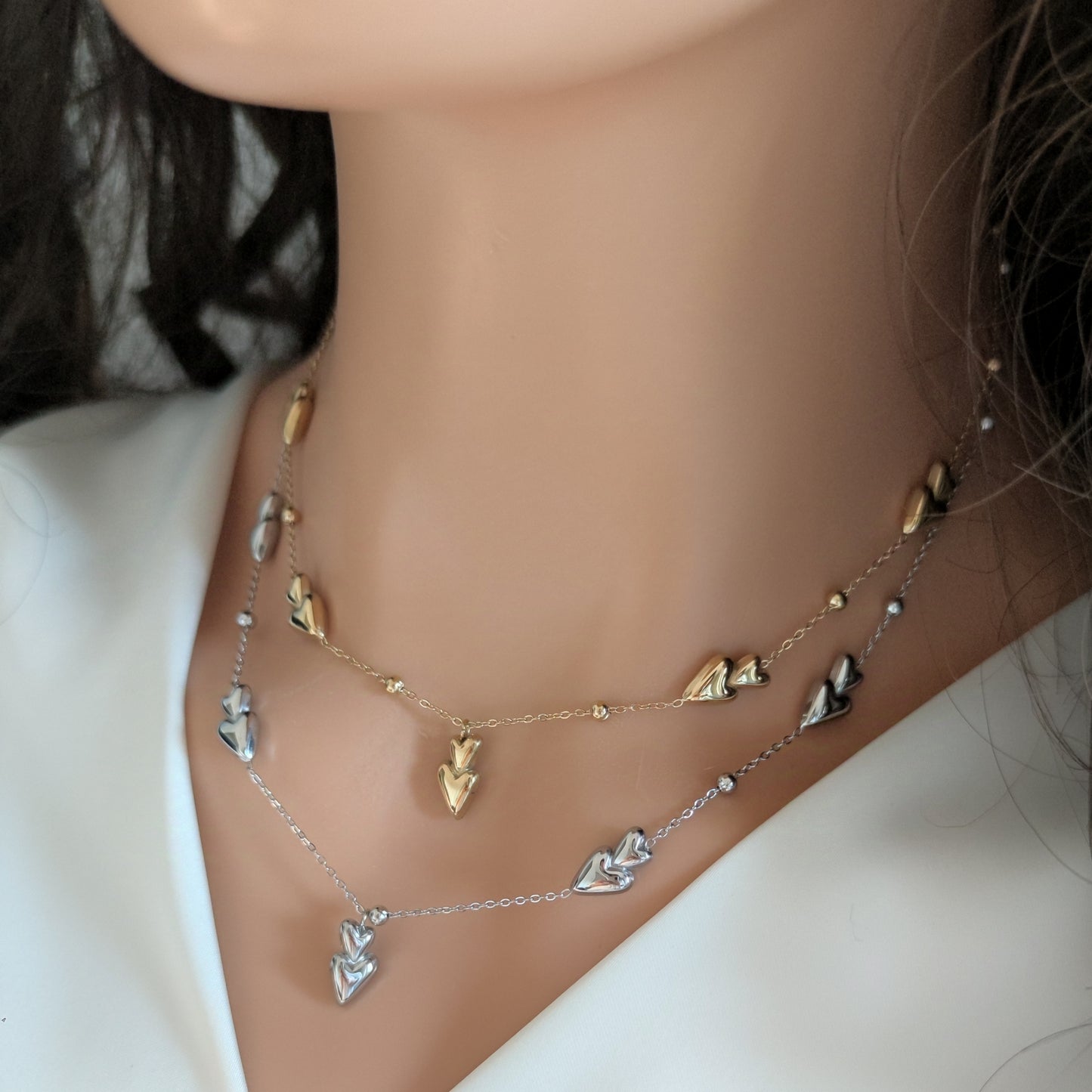Collana cuori slim silver