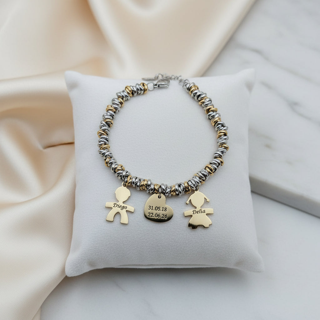 Bracciale nodini due bebè con cuore