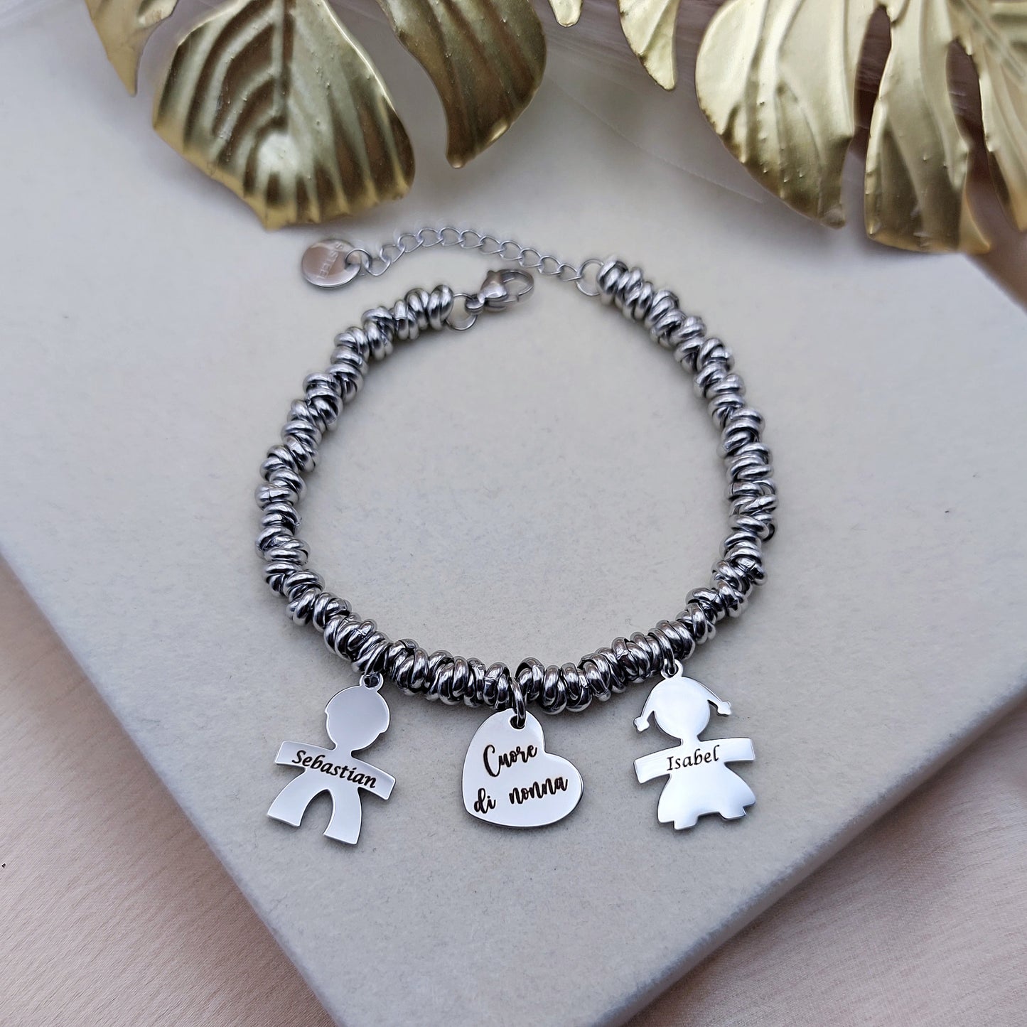 Bracciale nodini due bebè con cuore