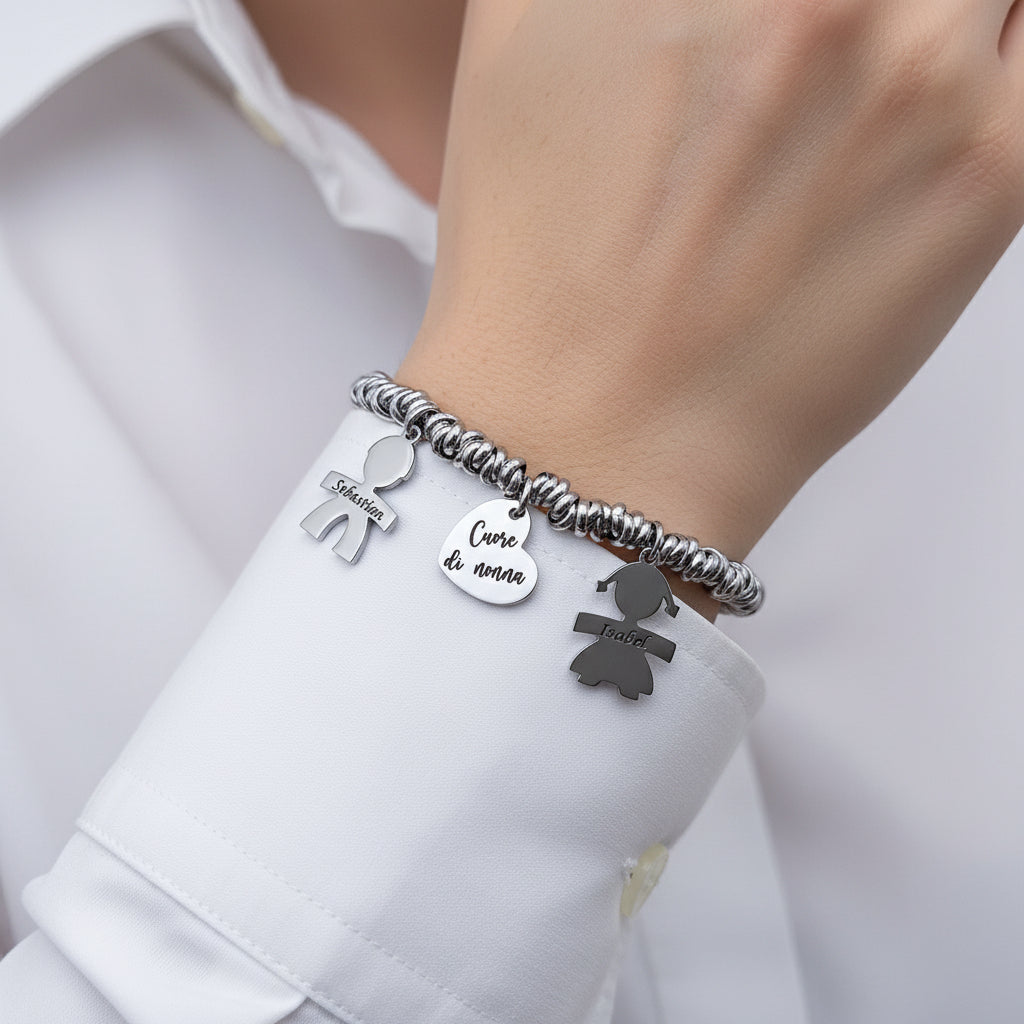 Bracciale nodini due bebè con cuore
