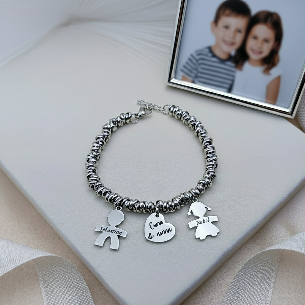 Bracciale nodini due bebè con cuore