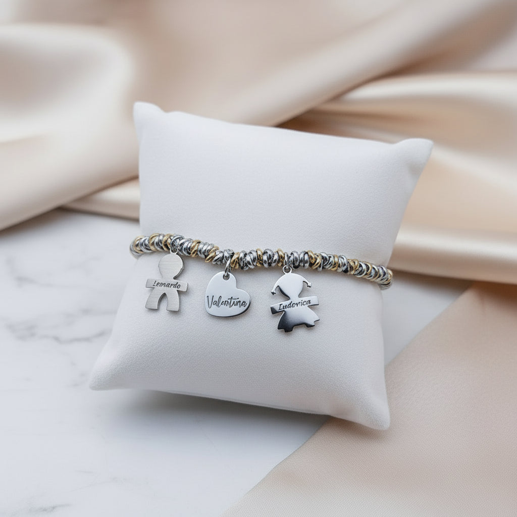 Bracciale nodini due bebè con cuore