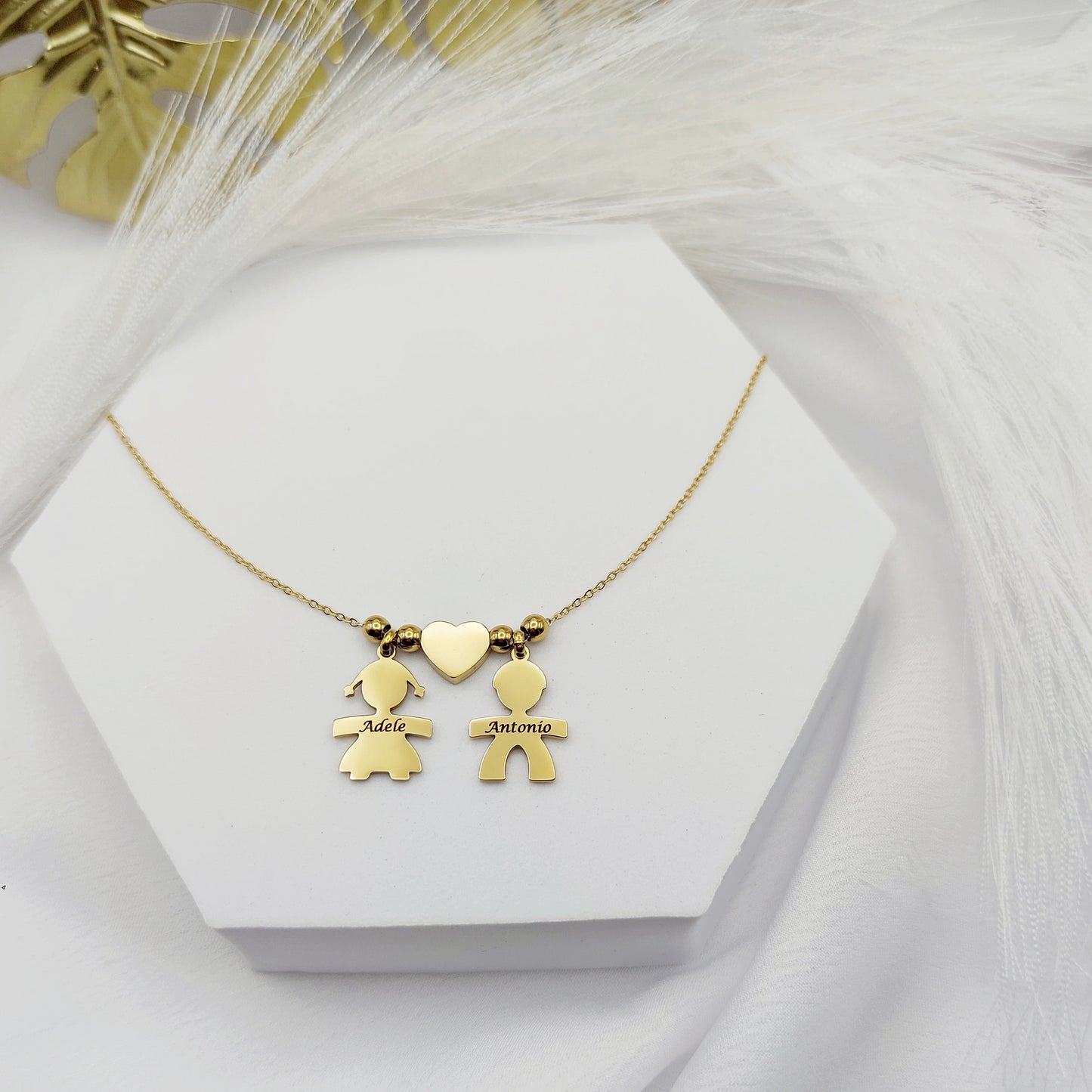collana due bebè con cuore centrale PERSONALIZZABILE
