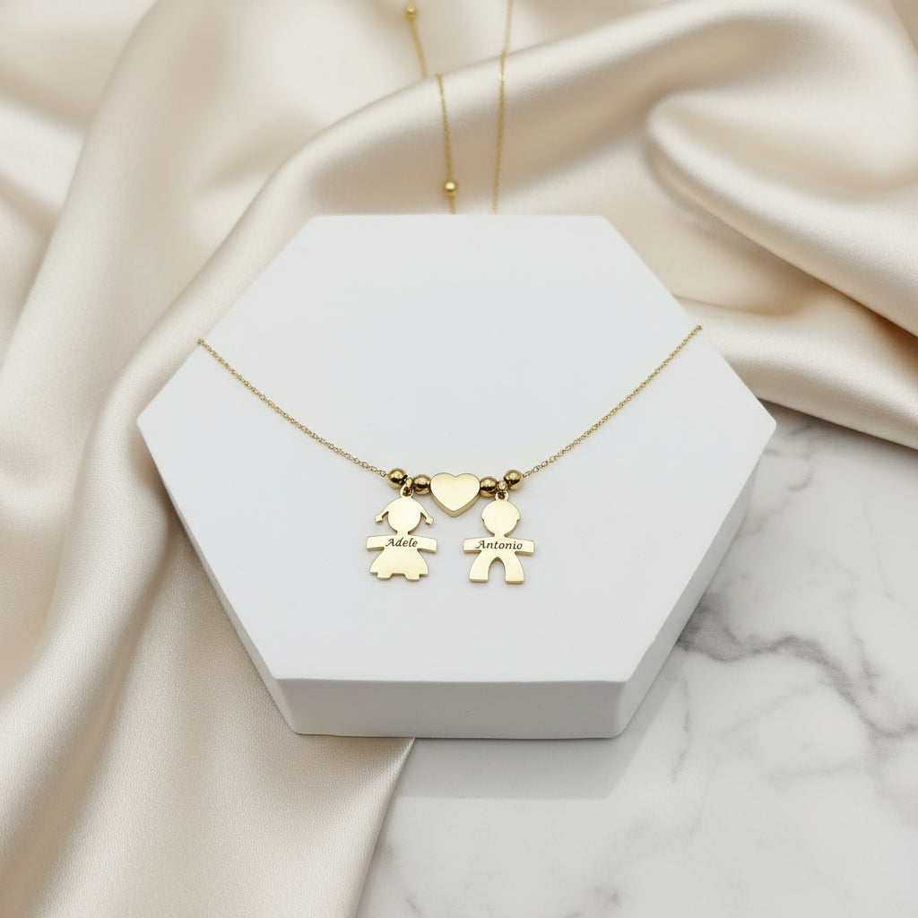 collana due bebè con cuore centrale PERSONALIZZABILE