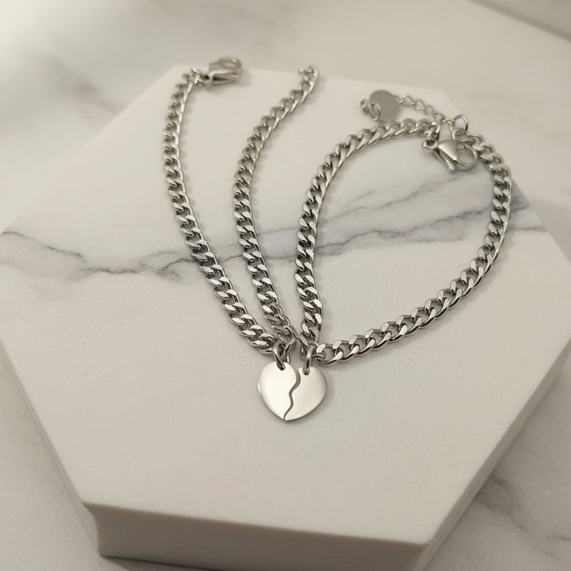 Coppia bracciale grumetta cuore spezzato PERSONALIZZABILE