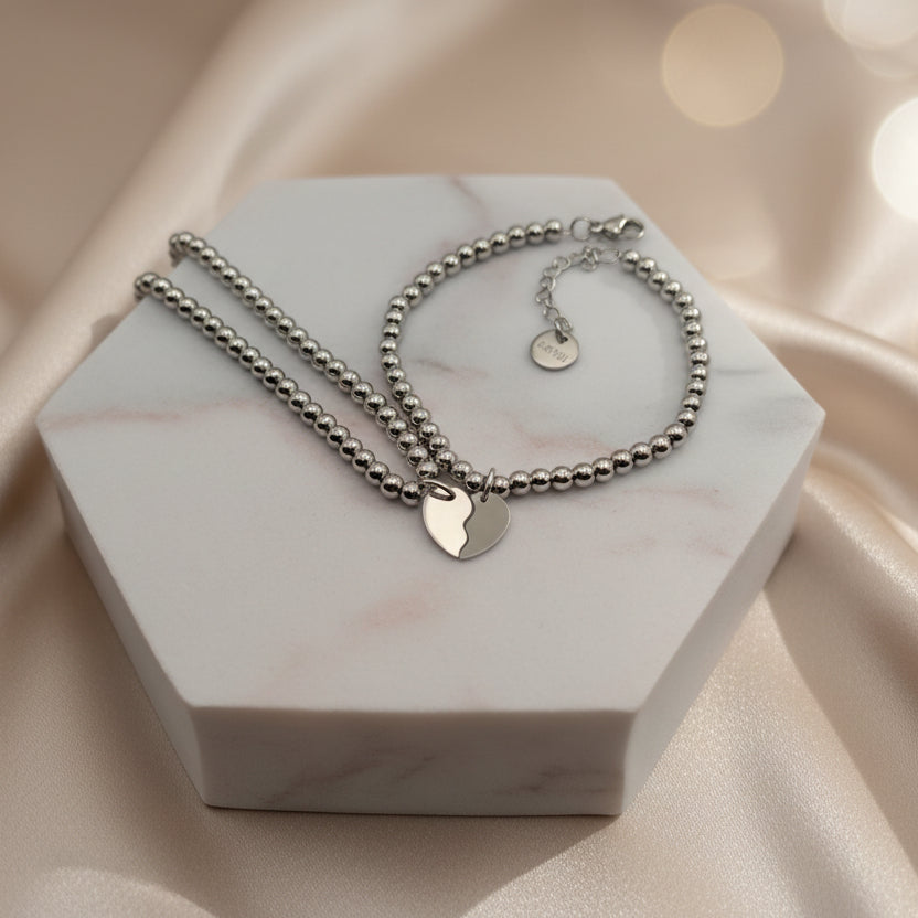 Coppia bracciale cuore spezzato sfera PERSONALIZZABILE