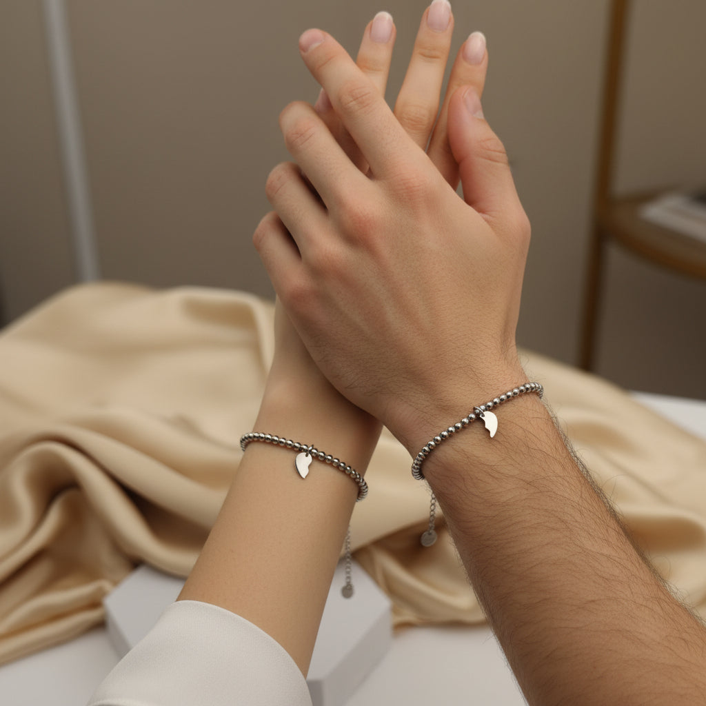 Coppia bracciale cuore spezzato sfera PERSONALIZZABILE