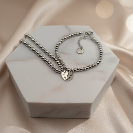 Coppia bracciale cuore spezzato sfera PERSONALIZZABILE