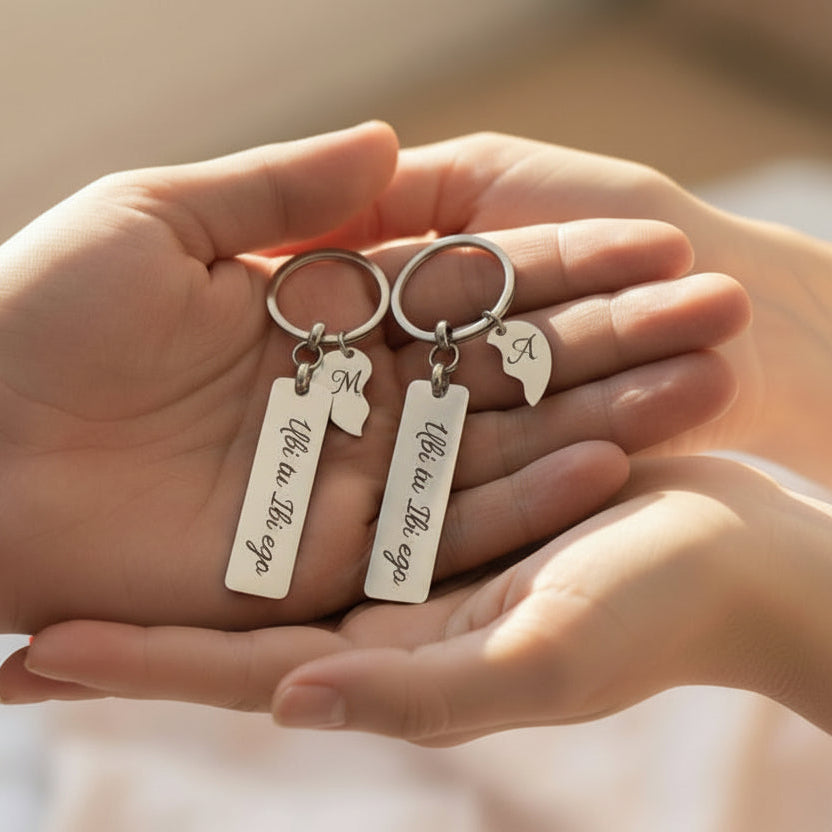Coppia portachiavi targhetta con cuore spezzato PERSONALIZZABILE