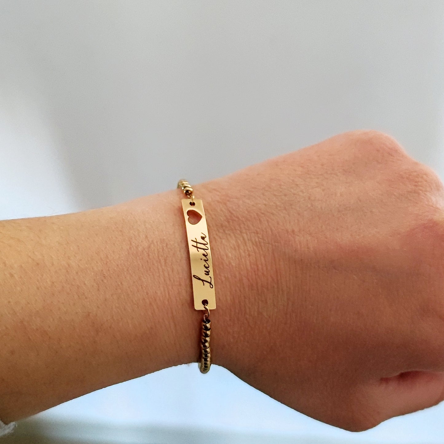 Bracciale placchetta con cuore traforato oro PERSONALIZZABILE