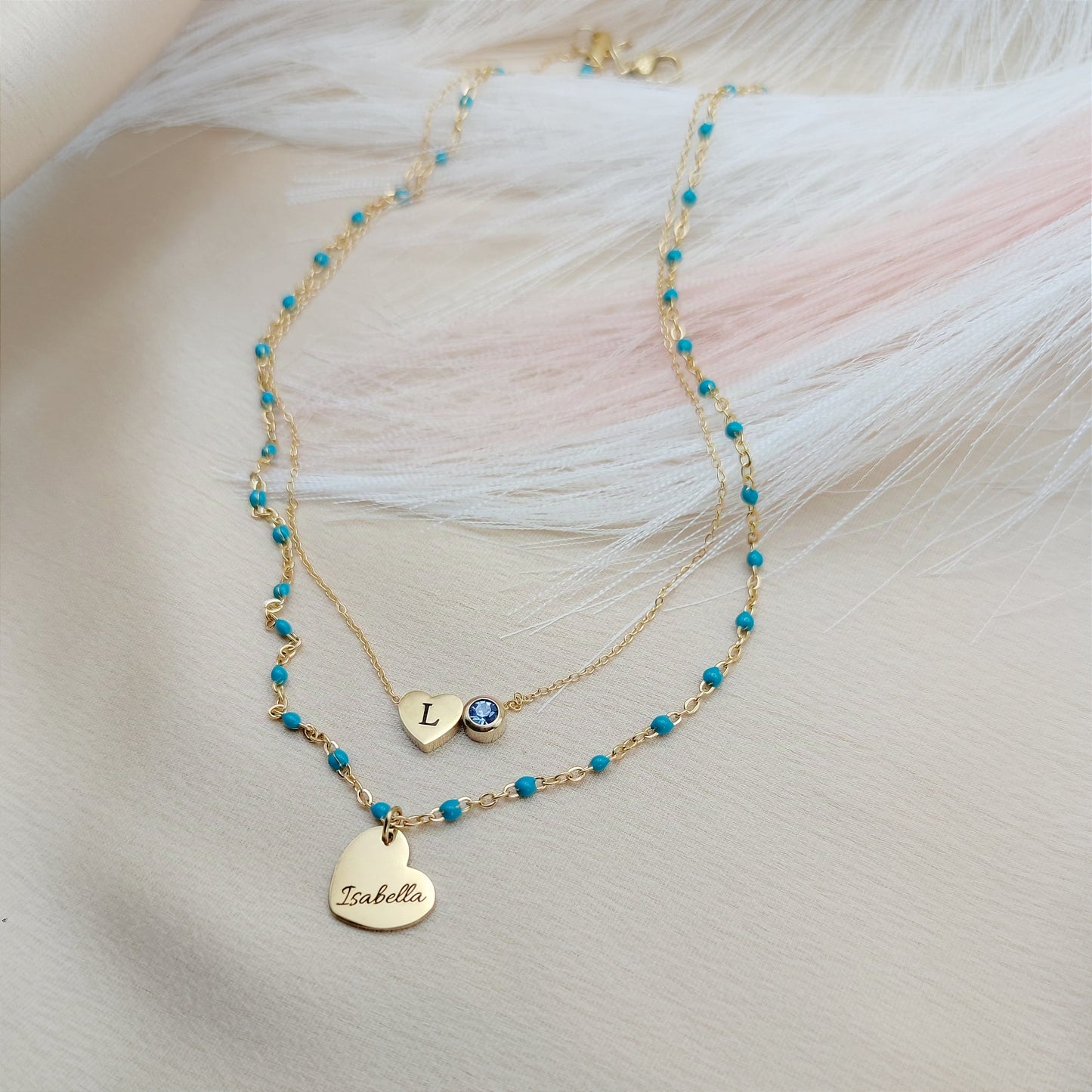 Collana due fili doppio cuore PERSONALIZZABILE