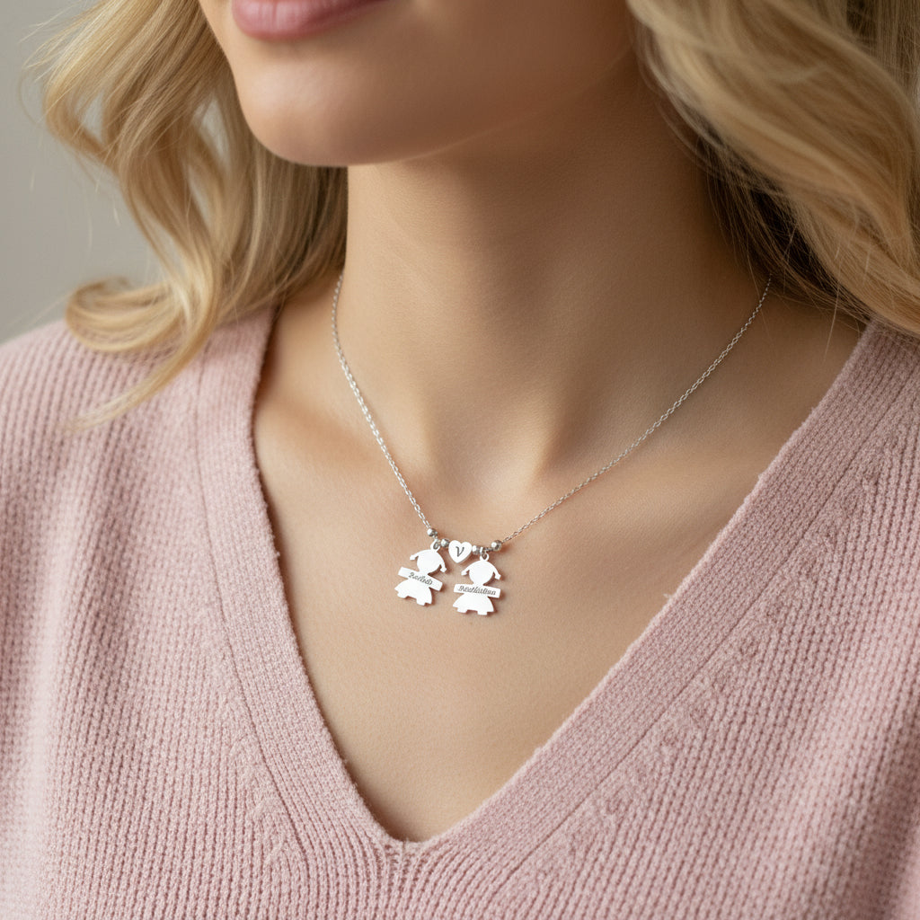 collana due bebè con cuore centrale PERSONALIZZABILE
