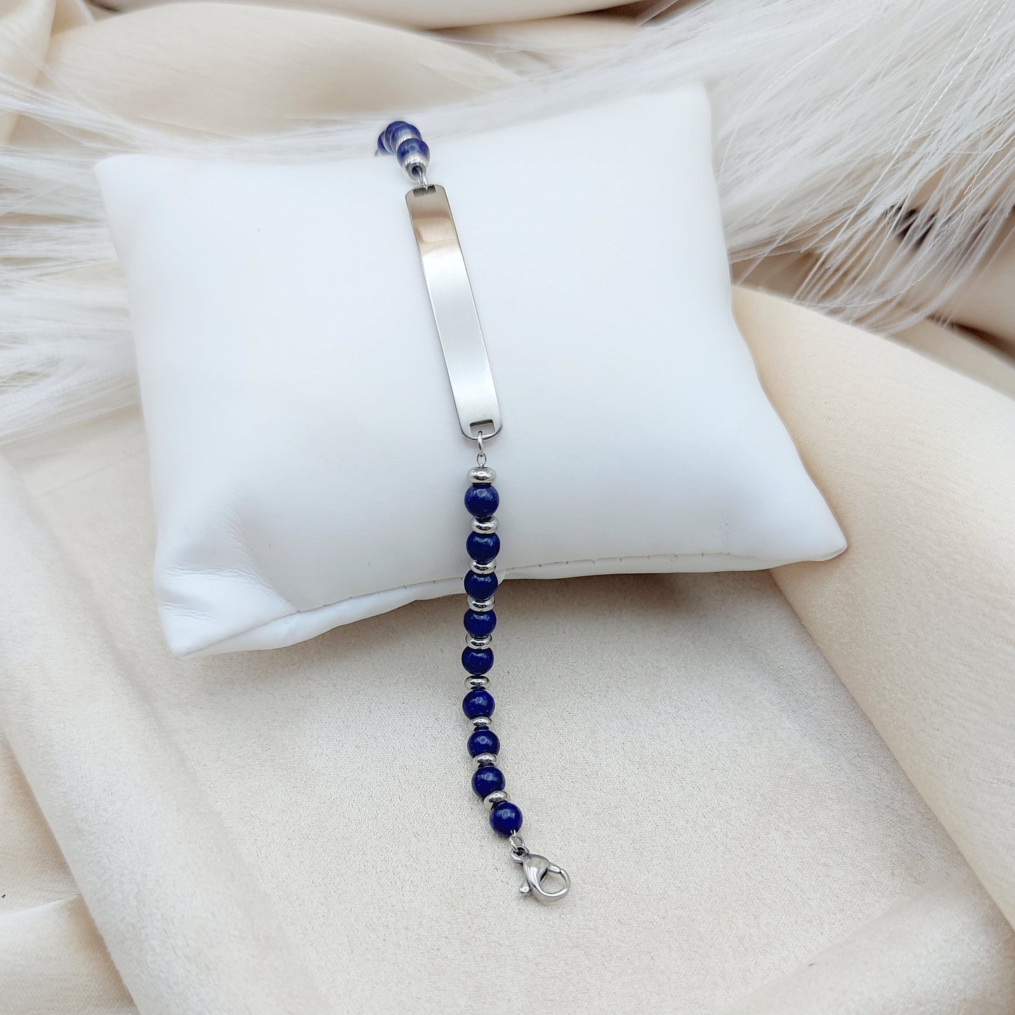 Bracciale targhetta pietre blu PERSONALIZZABILE