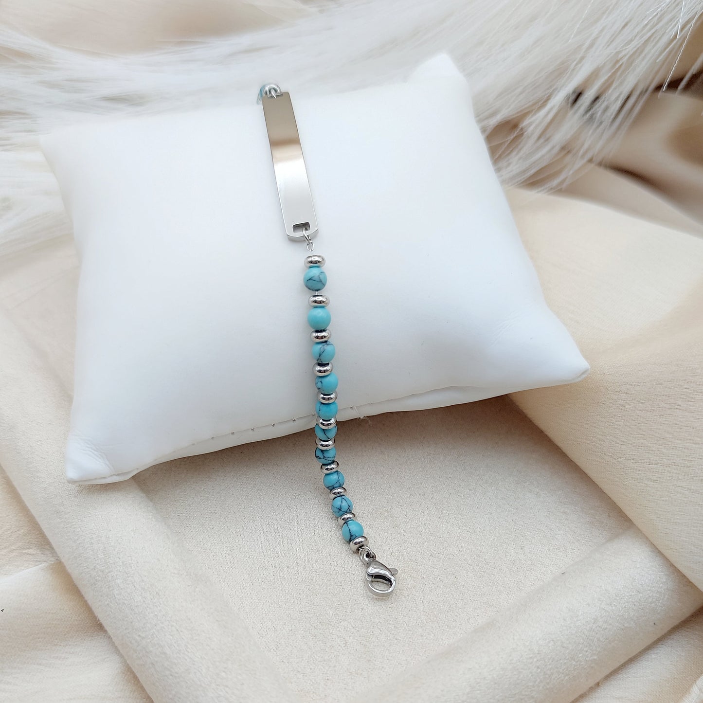 Bracciale targhetta pietre turchesi PERSONALIZZABILE