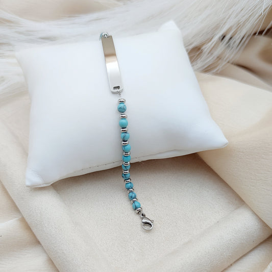 Bracciale targhetta pietre turchesi PERSONALIZZABILE
