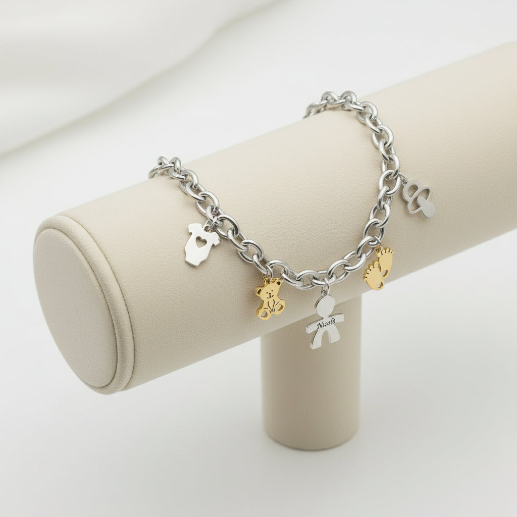 Bracciale bebè silver charms bicolor