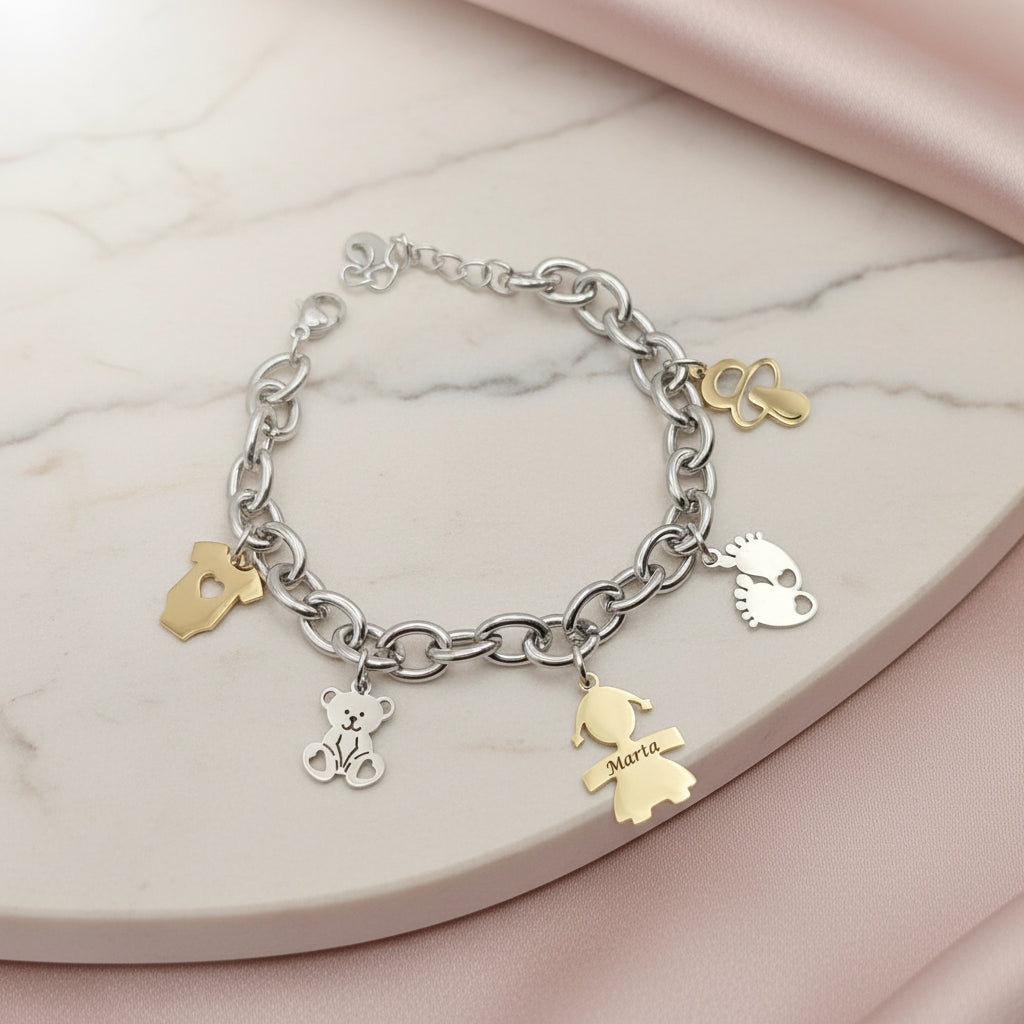 Bracciale bebè gold charms bicolor