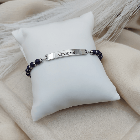 Bracciale targhetta pietre blu PERSONALIZZABILE