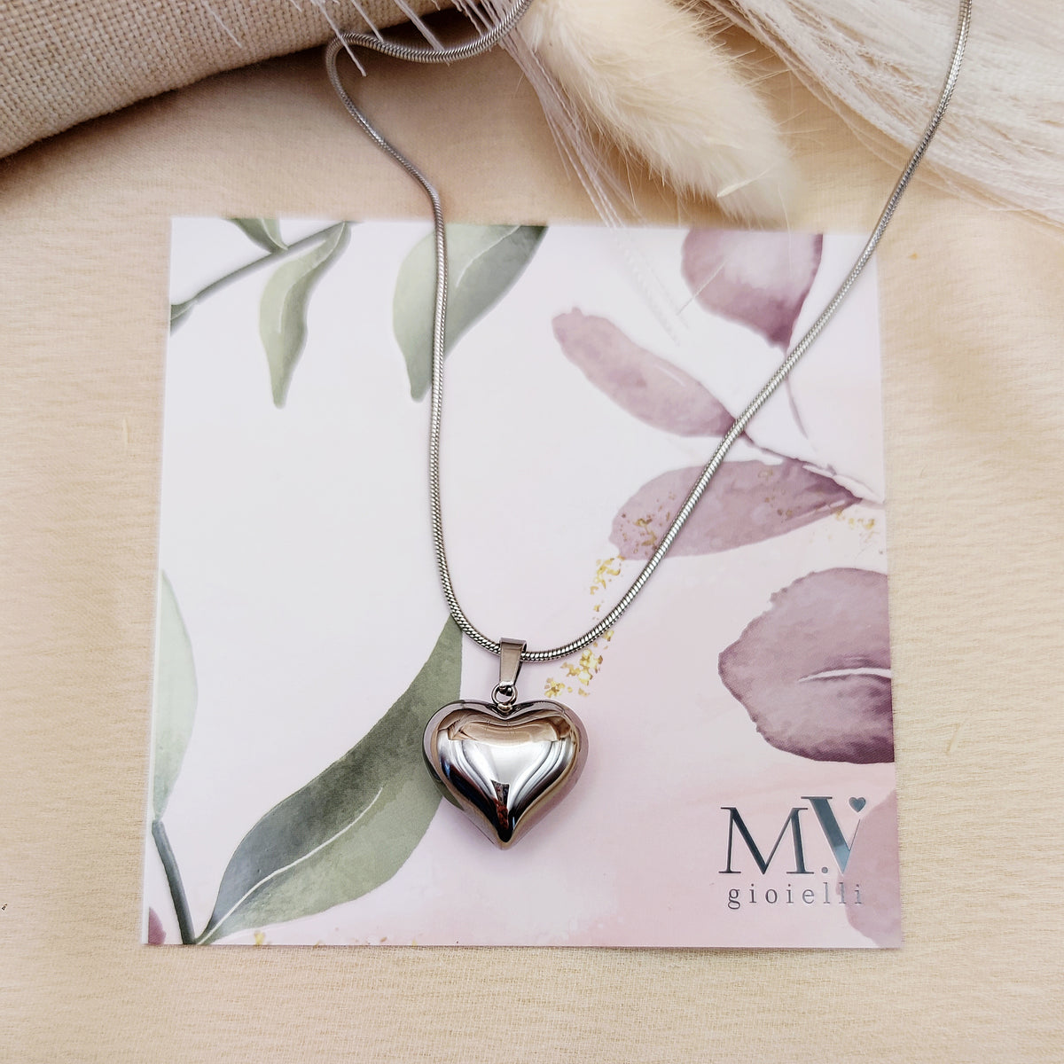 Collana cuore bombato silver