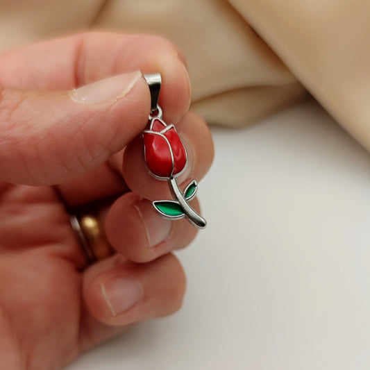 Ciondolo tulipano rosso argento