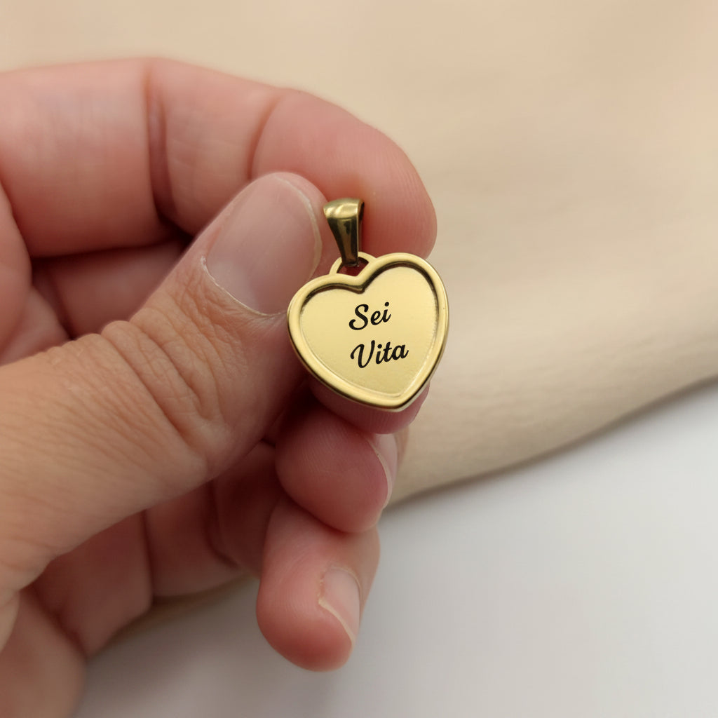 Ciondolo cuore cornice midi gold PERSONALIZZABILE