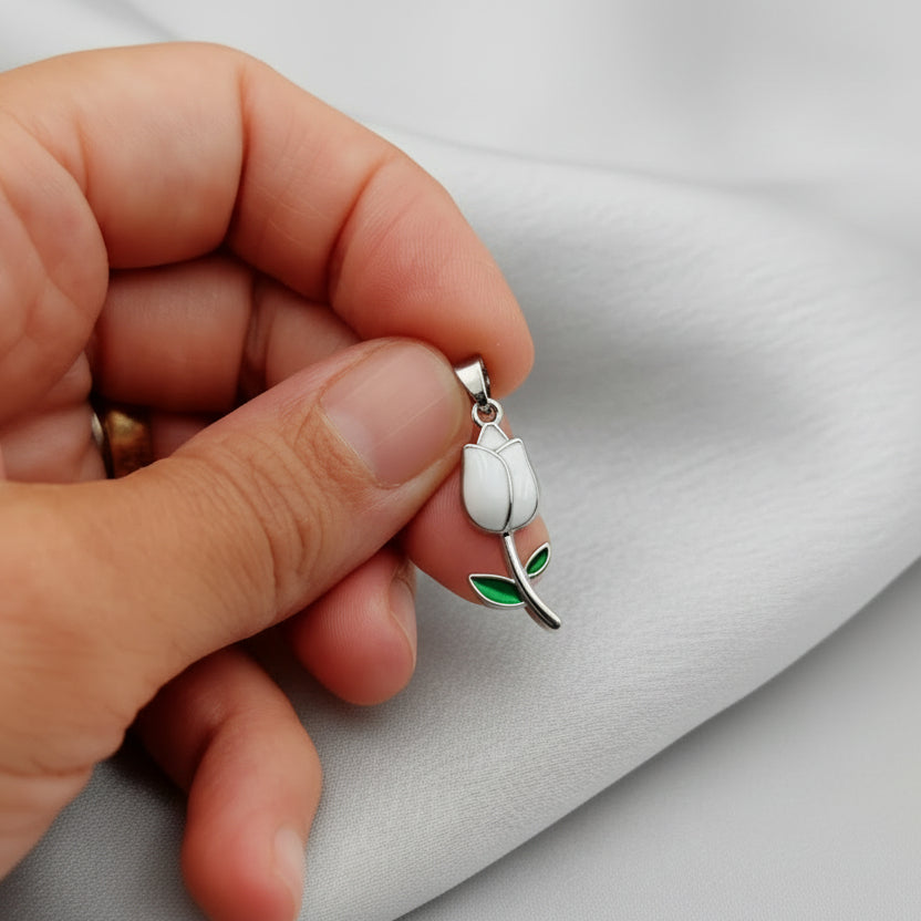 Ciondolo tulipano bianco argento