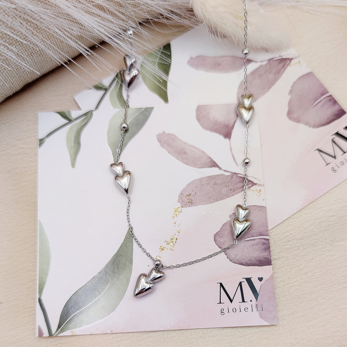 Collana cuori slim silver