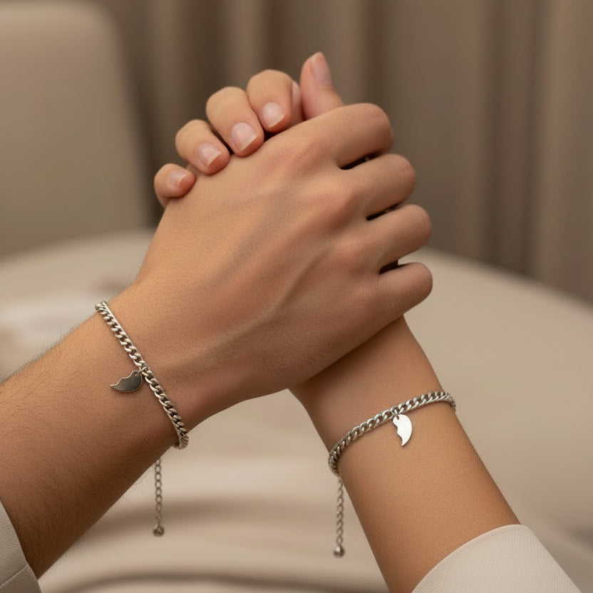 Coppia bracciale grumetta cuore spezzato PERSONALIZZABILE