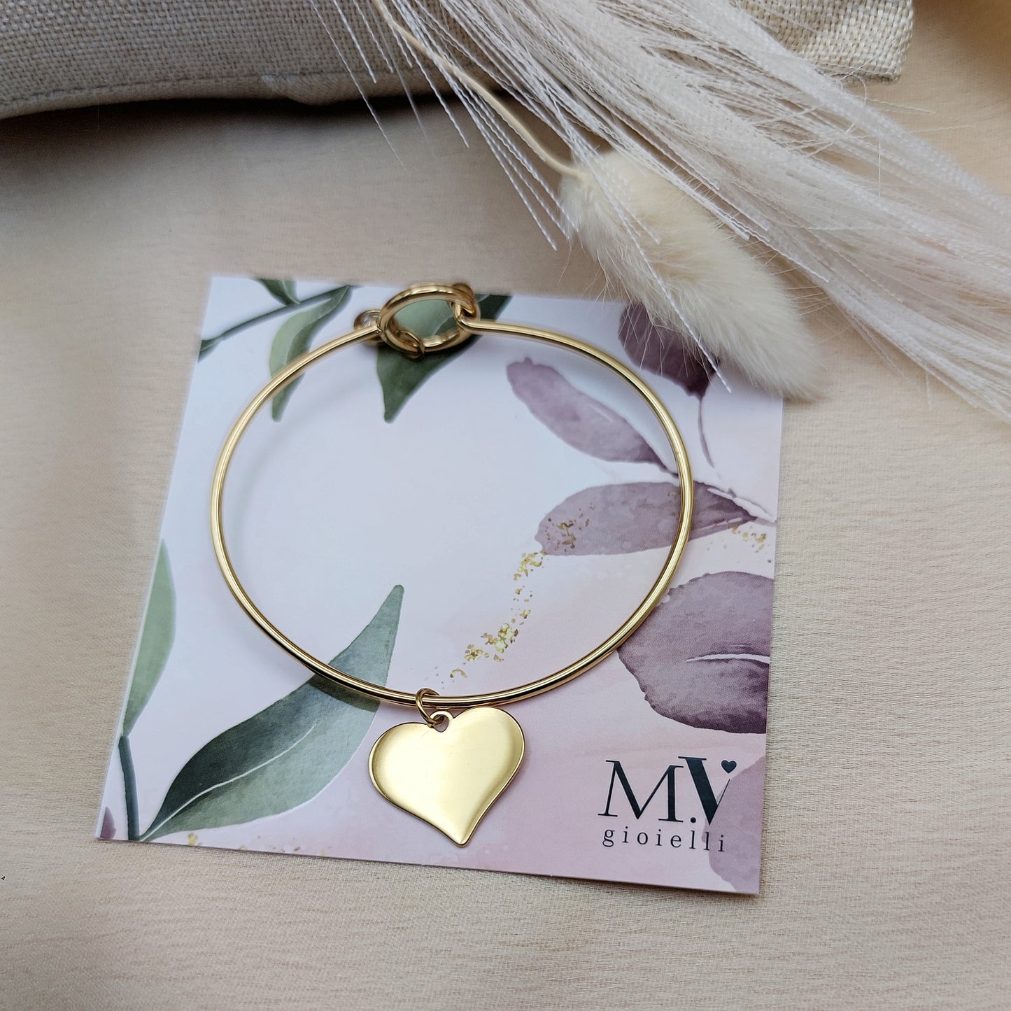 Bracciale rigido cuore placchetta gold