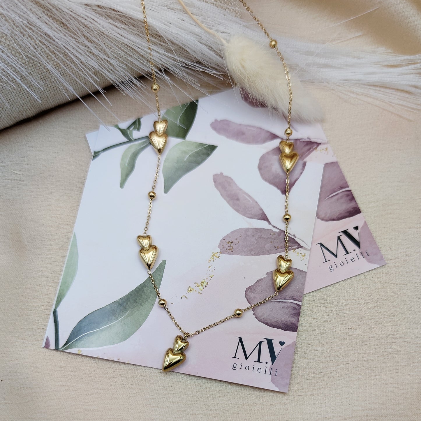Collana cuori slim gold
