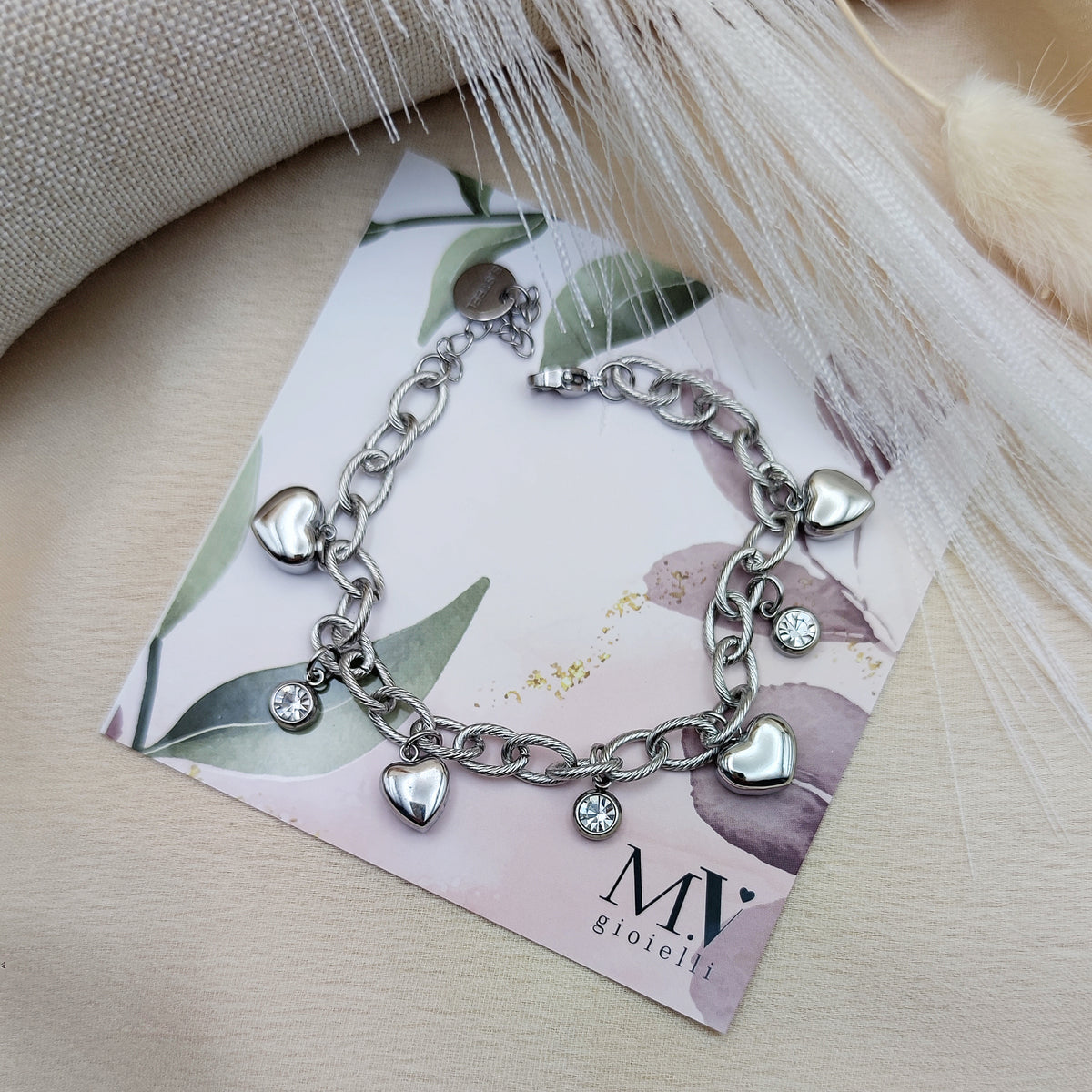 Bracciale multicharms cuori bombati silver