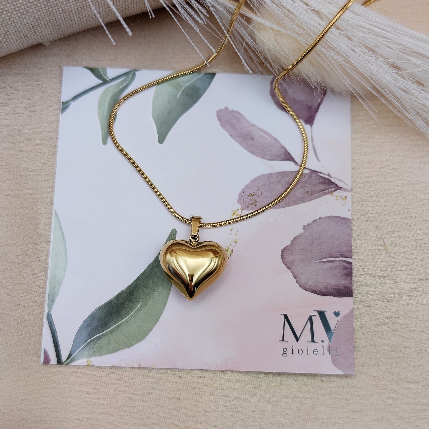 Collana cuore bombato gold