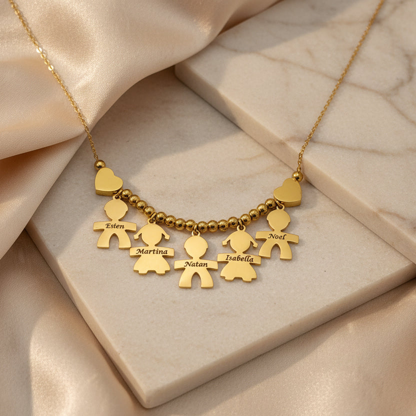 Collana 5 bebè cuori laterali gold PERSONALIZZABILE
