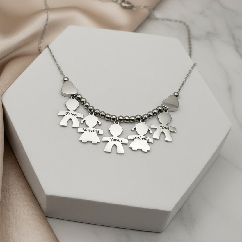 Collana 5 bebè cuori laterali silver PERSONALIZZABILE
