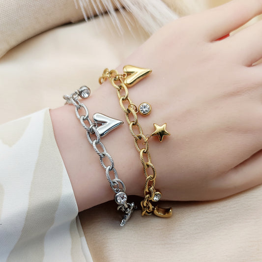 Bracciale cuore slim multicharms gold