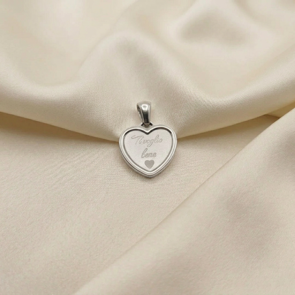 Ciondolo cuore cornice TI voglio bene silver