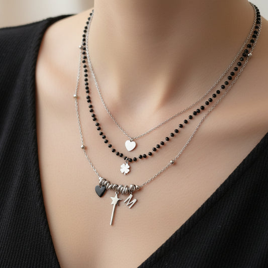 Collana unica tre fili cinque charms PERSONALIZZABILE