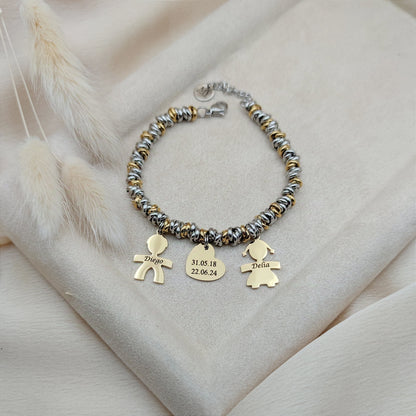 Bracciale nodini due bebè con cuore