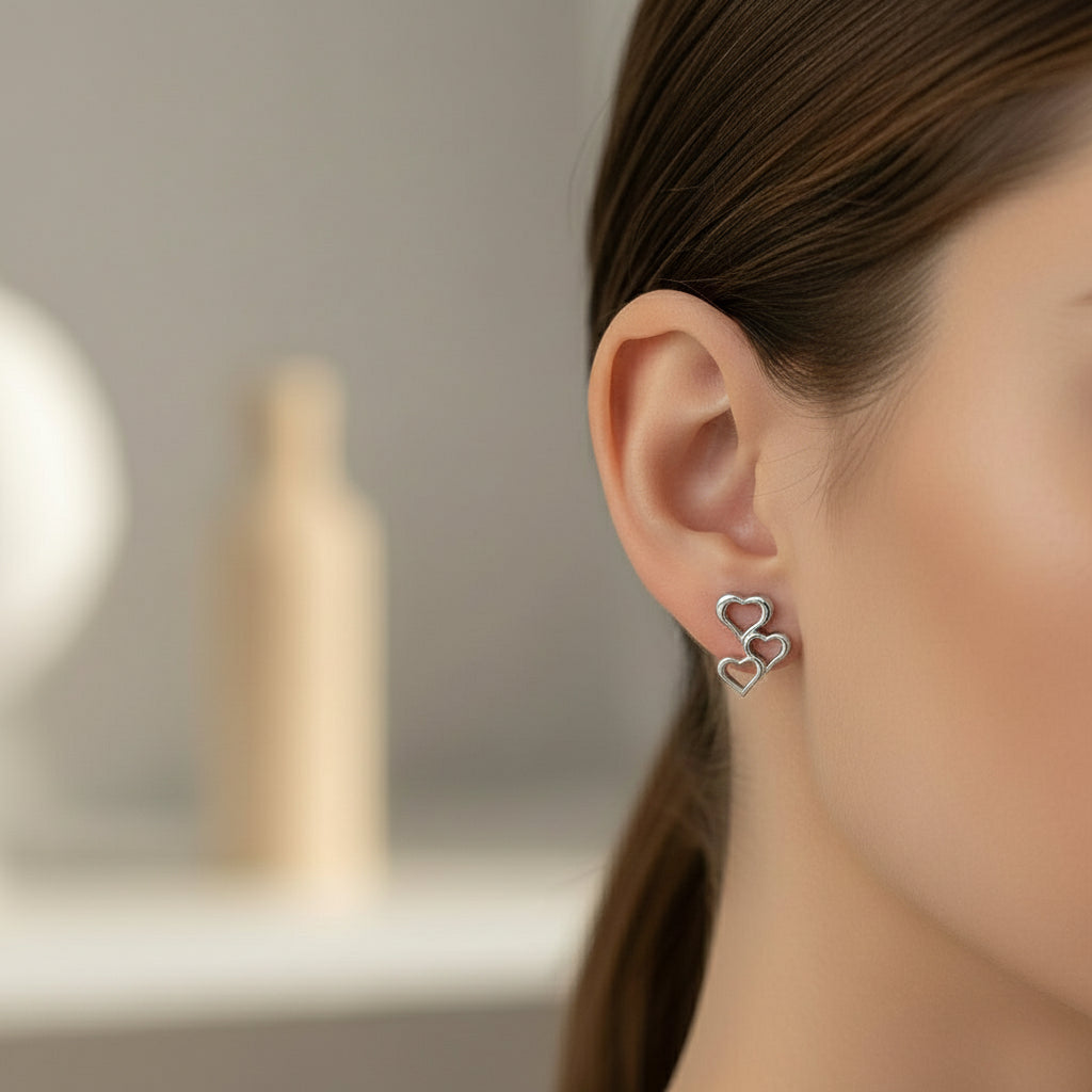 Orecchini tris di cuori silver