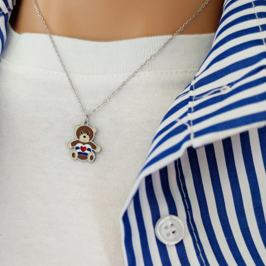 Collana orsetto smaltato silver