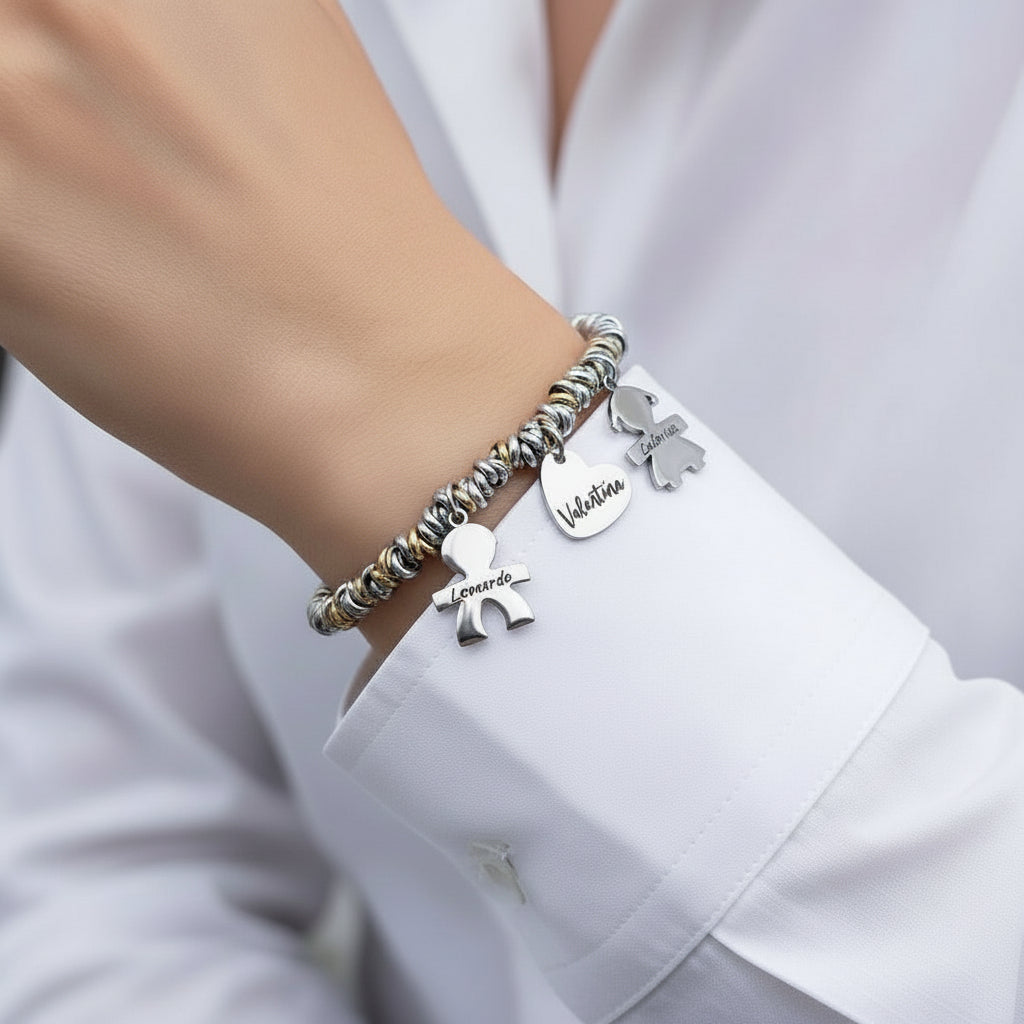 Bracciale nodini due bebè con cuore