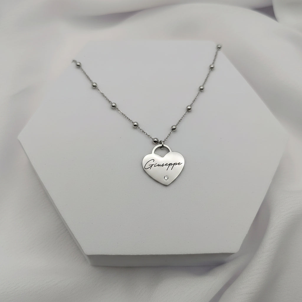 Collana Heart diamond silver PERSONALIZZABILE