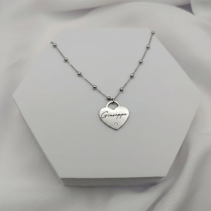 Collana Heart diamond silver PERSONALIZZABILE