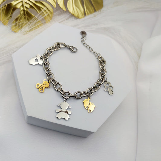 Bracciale bebè silver charms bicolor