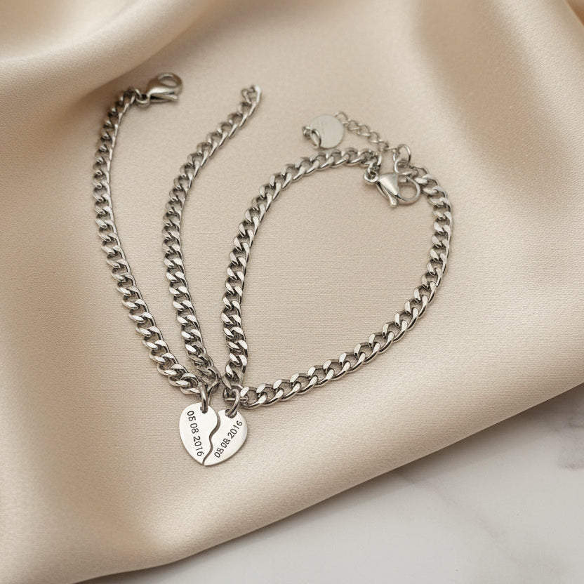Coppia bracciale grumetta cuore spezzato PERSONALIZZABILE