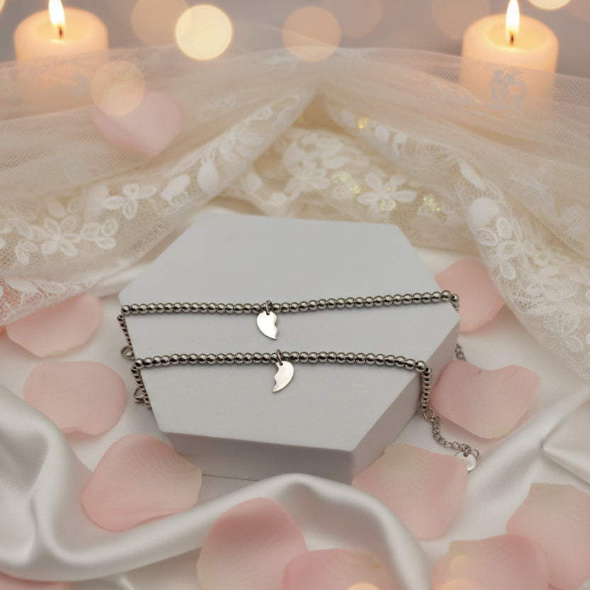 Coppia bracciale cuore spezzato sfera PERSONALIZZABILE