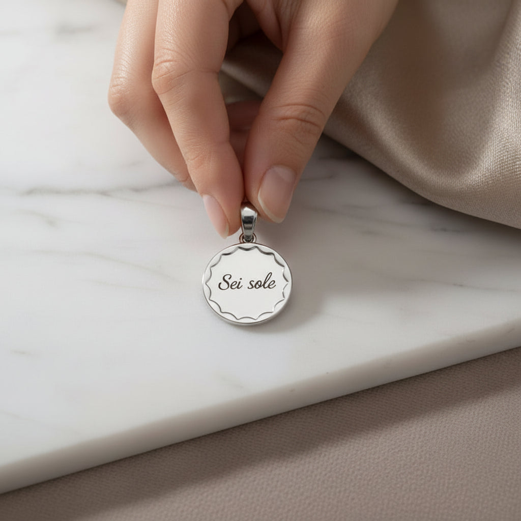 Ciondolo tondo soleil silver PERSONALIZZABILE
