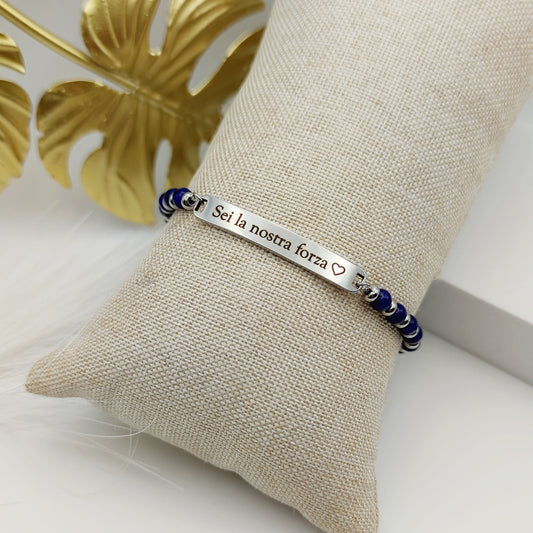 Bracciale targhetta pietre blu PERSONALIZZABILE