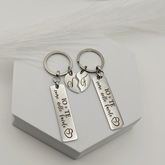 Coppia portachiavi targhetta con cuore spezzato PERSONALIZZABILE